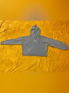 Hollister Gray Cropped Hoodie with Embroidered Bow